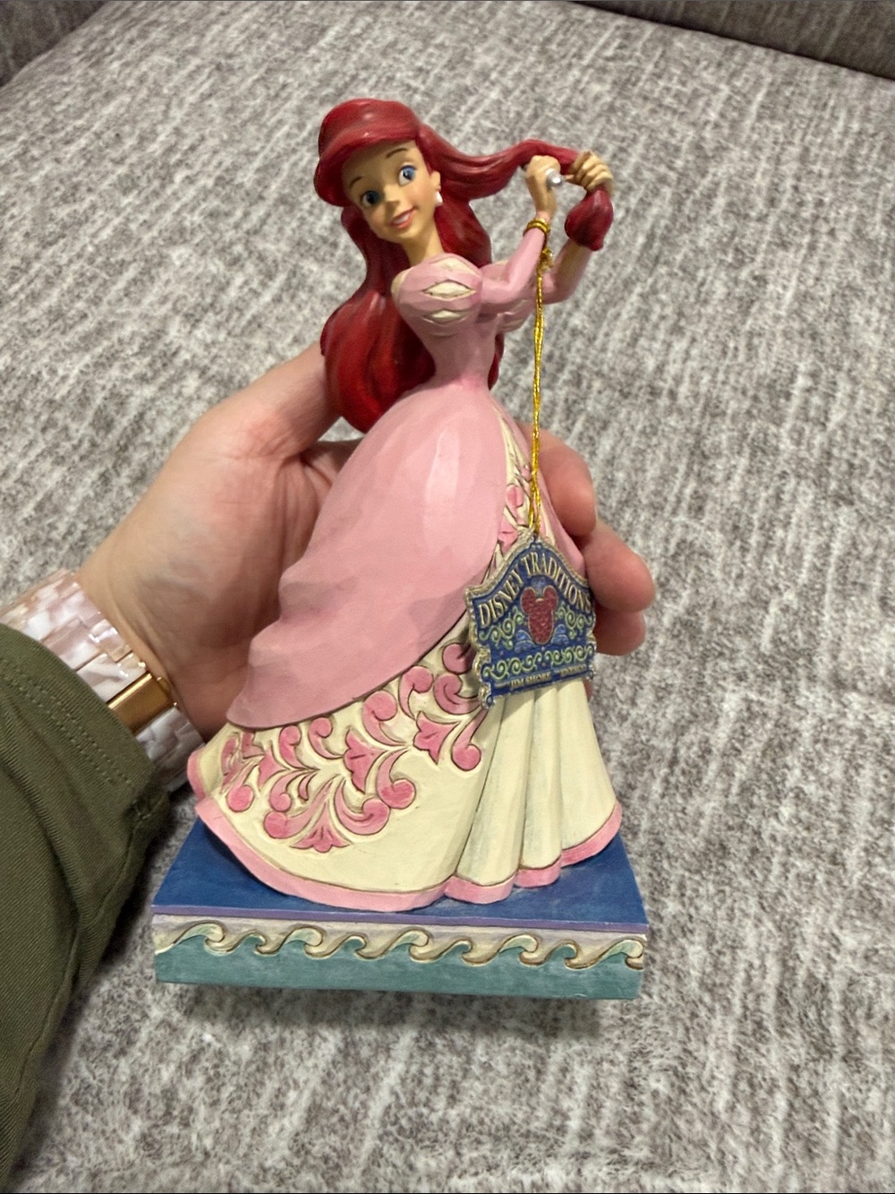 Jim Shore Pink and Cream Ariel Figurine with Blue Base